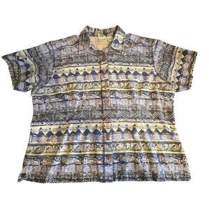 L.L. Bean XL 90s Geometric Print Short Sleeve Button-Up Shirt Outdoor Fishing